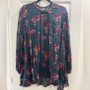 Free People Gardenia Jade Floral Retro Print Swing Tunic